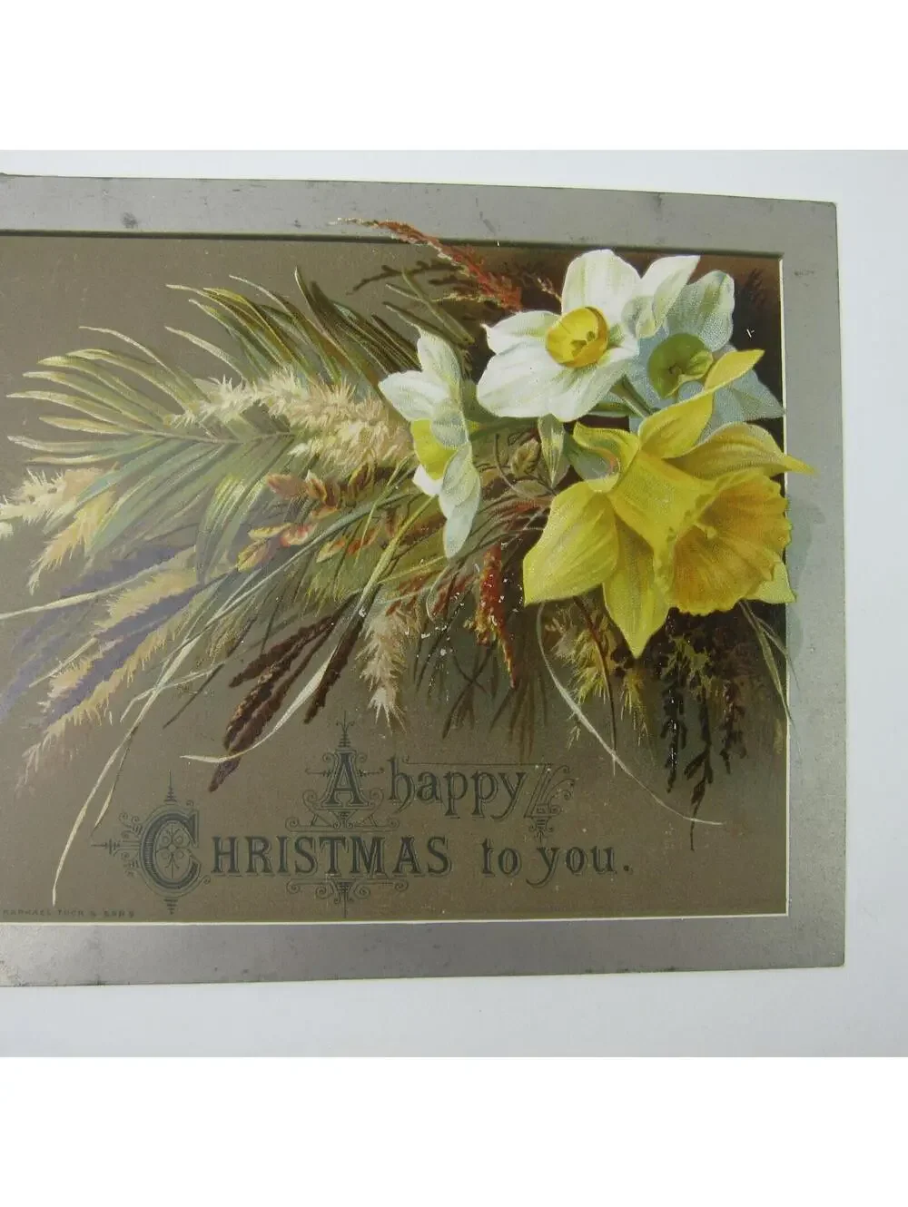 Victorian Christmas Card Flowers Yellow & White Raphael Tuck & Sons Antique
